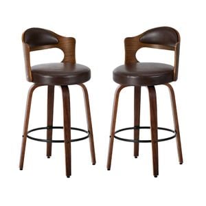 Oikiture 2x Bar Stools Swivel Counter Chair Shell Leather Brown