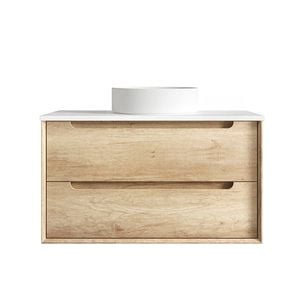Attica Baia 900mm Natural Oak Vanity With Pure White Stone Top 