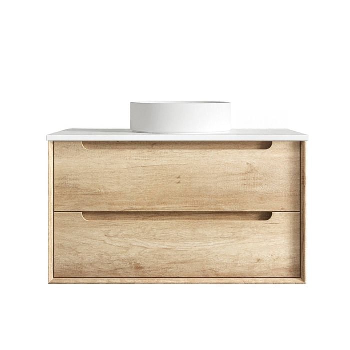 Attica Baia 900mm Natural Oak Vanity With Pure White Stone Top 