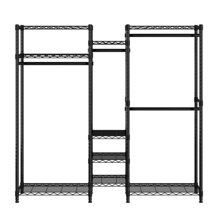 Ufurniture Clothes Rack with 4 Hang Rods and 9 Shelves L-Shaped Wardrobe Black