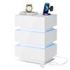 Advwin Bedside Table 3 Drawers With With Charging Station & Led Light White