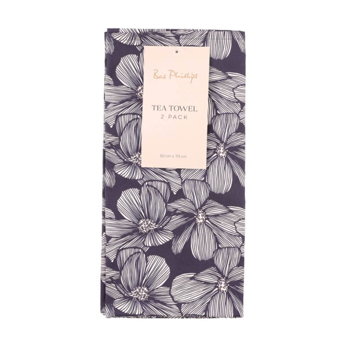 2pc Bas Phillips Printed Linen Looks Tea Towel Set Cotton Blue Flowers ...