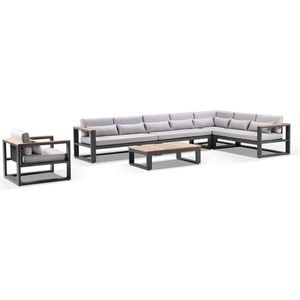 Balmoral Package C Aluminium And Teak Lounge Setting With Coffee Table - Charcoal Frame Grey Cushion