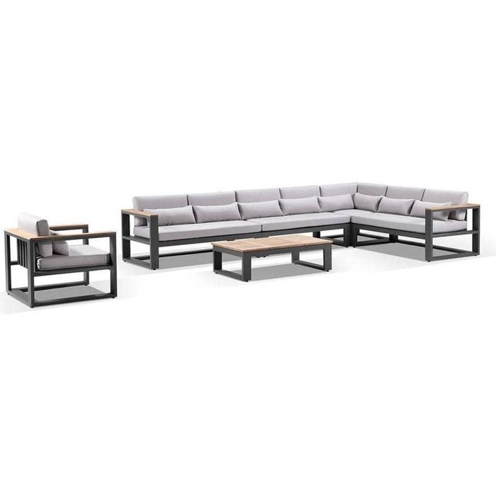 Balmoral Package C Aluminium And Teak Lounge Setting With Coffee Table - Charcoal Frame Grey Cushion