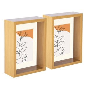 Nicola Spring 3d Deep Box Photo Frames - 5 X 7" With 4 X 6" Mount - Light Wood - Pack Of 5
