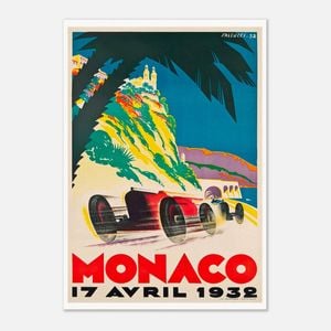 Galrie Monaco Grand Prix 1932 Vintage F1 Racing Poster Classic Motorsport Artwork, Poster Only, 50 x 70cm (20 x 28inch)