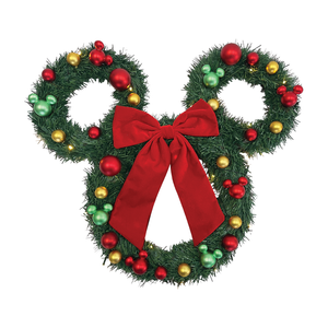 Disney Mickey Head Light Up Wreath With Baubles