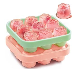 Catzon 2 Pcs Ice Cube Tray Silicone 3D Rose Shaped Mold for Fruit Drinks-A