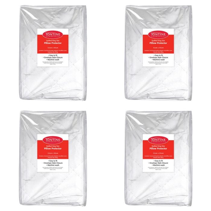 4PK Tontine King Quilted Pillow Protector Envelope Style - White
