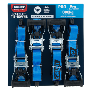 GRUNT 38mm x 5m Ratchet Tie Down Set - 4 Pack