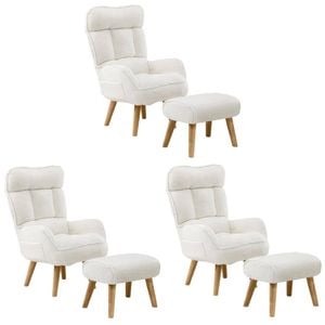 Oikiture 3X 360 Swivel Recliner Armchair Lounge Ottoman Chair With Stool Sherpa