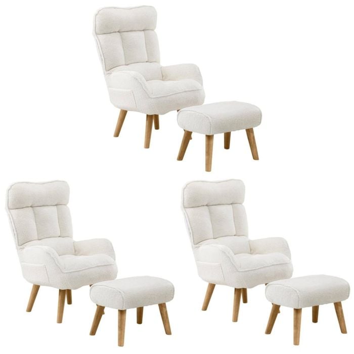 Oikiture 3X 360 Swivel Recliner Armchair Lounge Ottoman Chair With Stool Sherpa