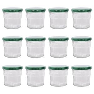 Argon Tableware Glass Jam Jars with Green Lids - 130ml - Pack of 12