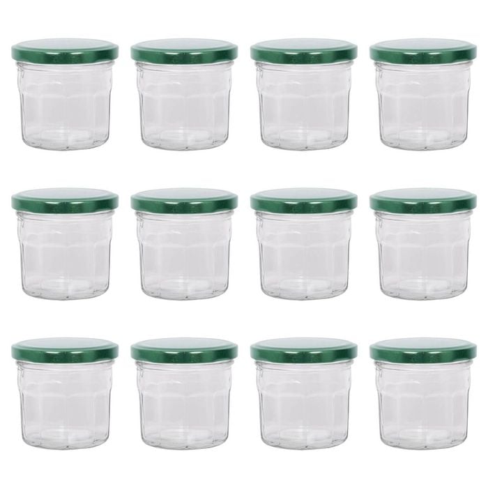 Argon Tableware Glass Jam Jars with Green Lids - 130ml - Pack of 12