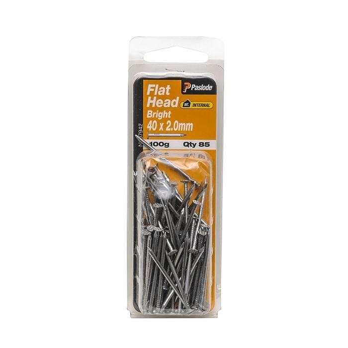 Paslode 40 x 2.0mm 100g Bright Steel Flat Head Nails - 85 Pack