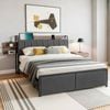 Artiss Metal Bed Frame Queen Size With 2-tier Hidden Storage With Charging Station