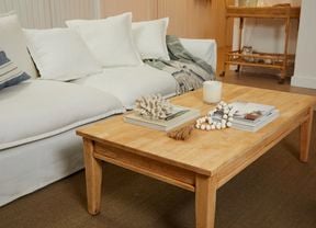 A newly restored timber table in living room.
