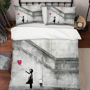 3D Banksy Alone Girl Red Balloon Quilt Cover Set Bedding Set Duvet Cover Pillowcases  ZY D75