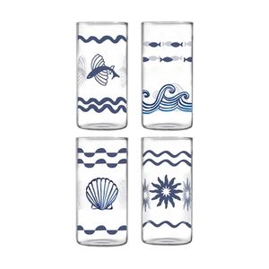 4pc Porto Nautilus Set H Ball Tumblers Blue Borosilicate Glass 500ml