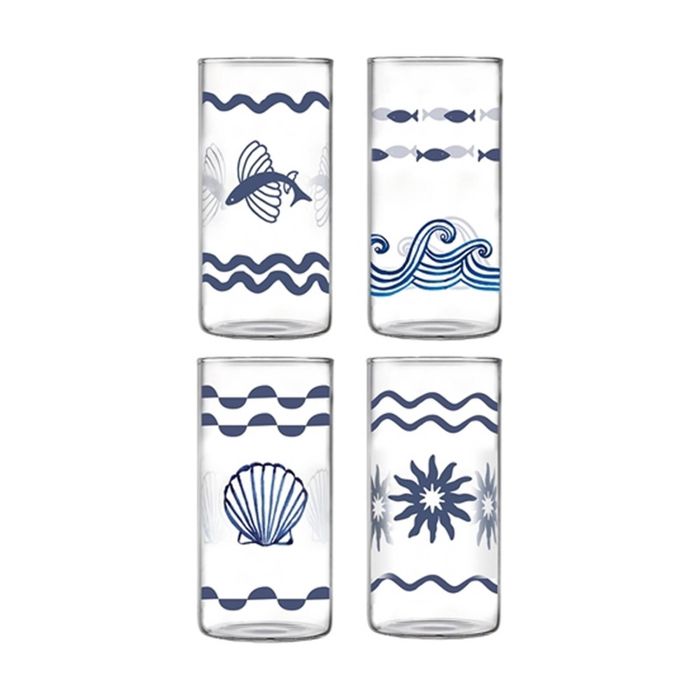 4pc Porto Nautilus Set H Ball Tumblers Blue Borosilicate Glass 500ml