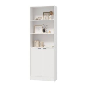 Oikiture Tall Bookcase Display Shelf 2 Door Adjustable Storage Cabinet White