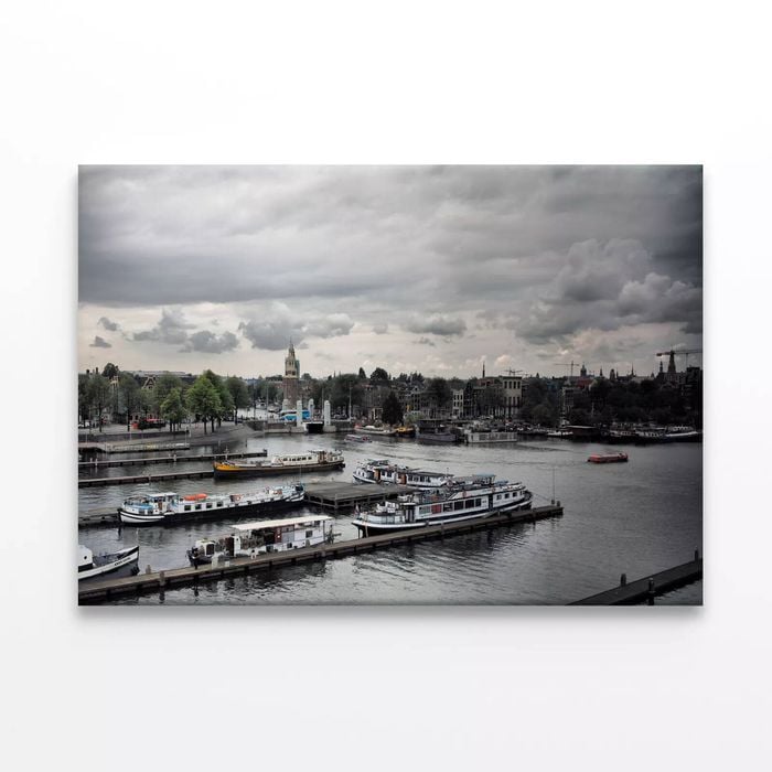 A River with Boats on It & A City  Print 100% Australian Made 150 x 100cm  (Stretched)