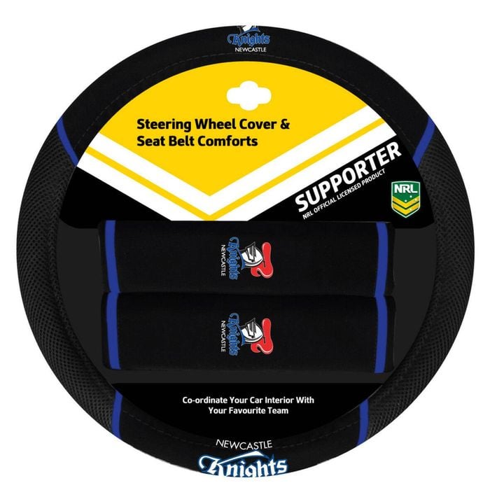 Newcastle Knights Official Nrl Steering Wheel Cover And Seat Belt Cover Set