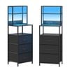 Advwin LED Bedside Table Set of 2 with Charging Station 3 Fabric Drawers Nightstand Black
