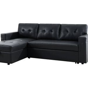 Auden Pull Out Sofa Bed with Storage Chaise PU - Black