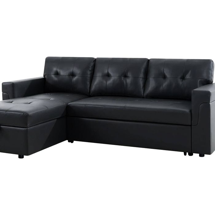 Auden Pull Out Sofa Bed with Storage Chaise PU - Black