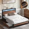 Oikiture Metal Bed Frame Double Size With Drawers Led