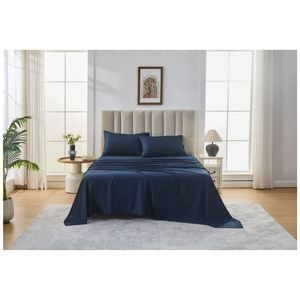 Grosvenor House 500tc Cotton Sheet Set W/ Pillowcase King Single Navy Blue