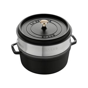 Staub 26cm/5.2l Enamel/cast Iron Round Cocotte Pot W/ Steamer - Black