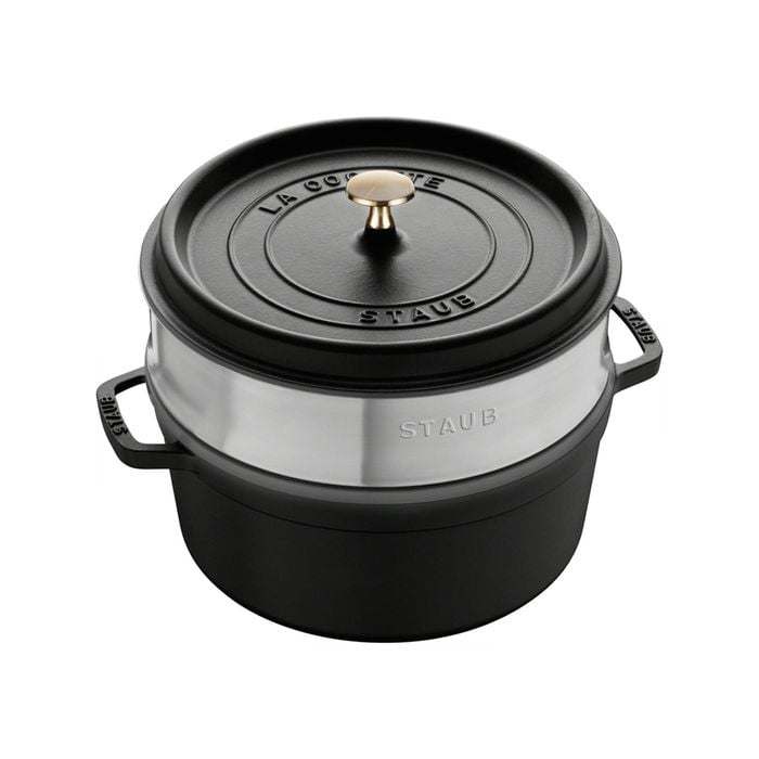 Staub 26cm/5.2l Enamel/cast Iron Round Cocotte Pot W/ Steamer - Black