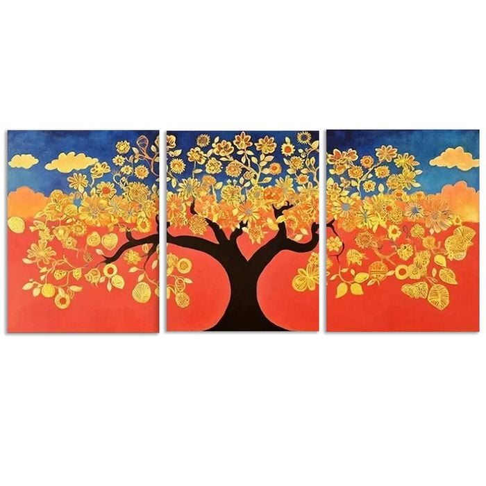 3pcs Vibrant Yellow Floral & Tree  Print 100% Australian Made 3 x 40x60cm (Metal Print)