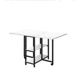 Luxsuite Folding Table Wooden Metal with Shelves Wheels