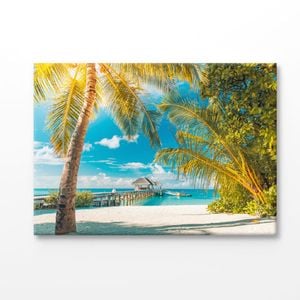 Palms Seashore With Sunrise Print 100% Australian Made 180x120cm (Stretched Canvas)