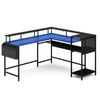 Ufurniture L Shaped LED Gaming Desk with Power Outlet Reversible Computer Desk with Monitor Stand Corner Office Desk Black