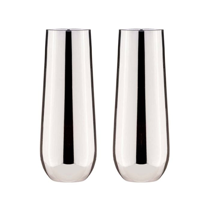 Tempa Aurora Set of 2 Stemless Champagne Glasses Silver