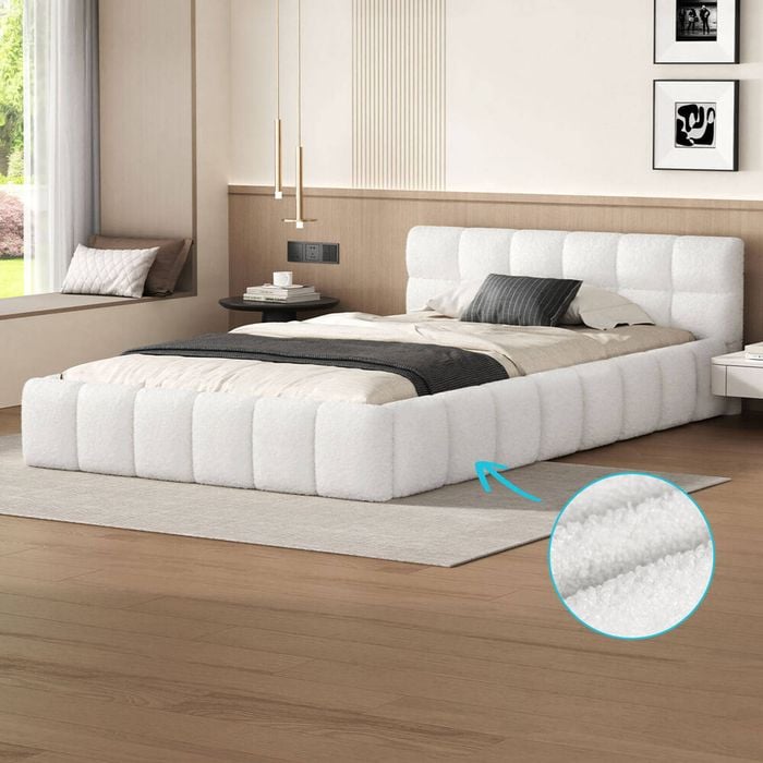 ALFORDSON Bed Frame King Single White Boucle