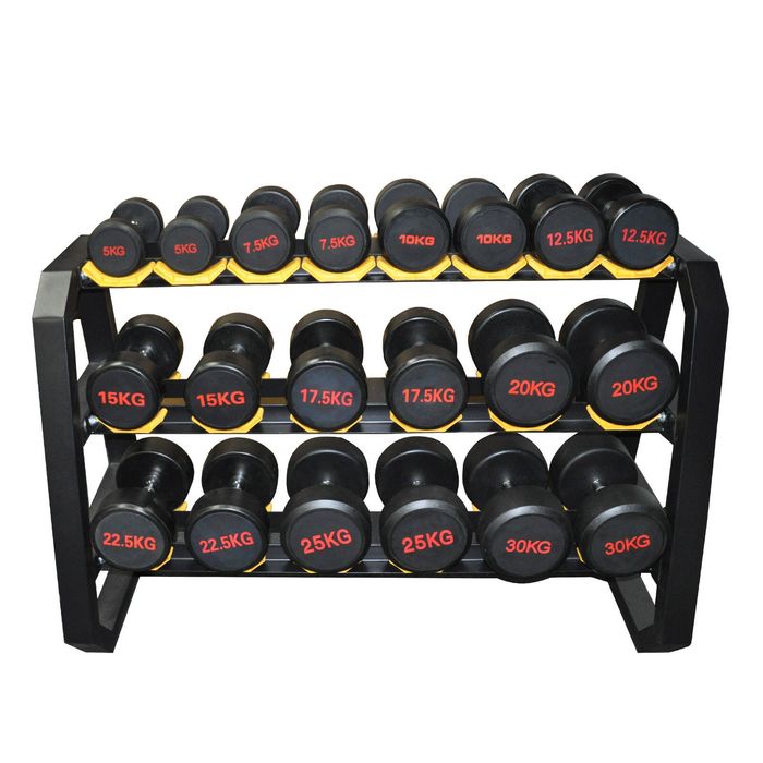 5kg To 30kg Total 330kg 10 Pairs Commercial Rubber Dumbbell Set With Rack