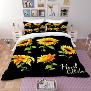 3D Sunflowers Black Quilt Cover Set Bedding Set Pillowcases 08