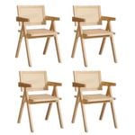 Oikiture 4x Dining Chairs Rattan Chair Wooden Accent Chair Natural