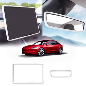 Screen Protector Rearview Mirror Frame For Tesla Model 3 Highland 2023-onwards Protection Silicone Cover Case White