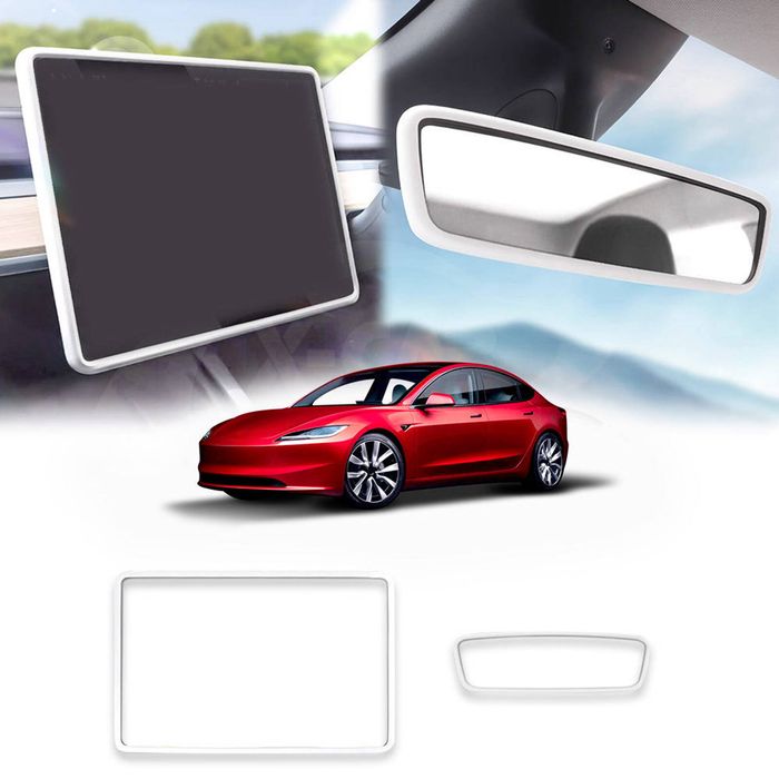 Screen Protector Rearview Mirror Frame For Tesla Model 3 Highland 2023-onwards Protection Silicone Cover Case White