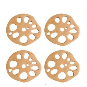 Anygleam Natural Wood 4pcs Wooden Coaster Mat Food Kitchen Tableware