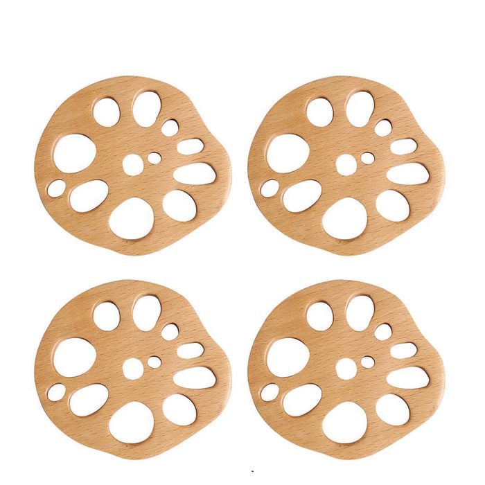 Anygleam Natural Wood 4pcs Wooden Coaster Mat Food Kitchen Tableware