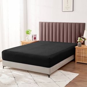 LINENOVA Premium Cotton Blend Deep Pocket Fitted Sheet - King, Black