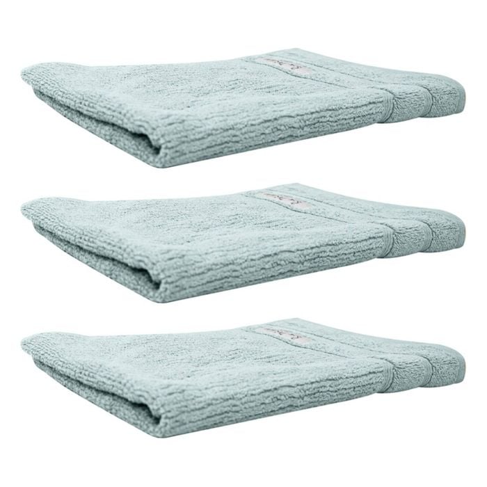 3x Bas Phillips Cairo Ribbed Collection Cotton Hand Towel 60x40cm Aqua Ice