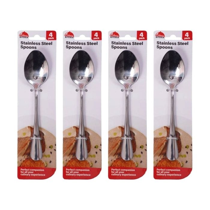 4x 4pc Braz Stainless Steel Deluxe Spoon Set Kitchen Cutlery 28cm Silver